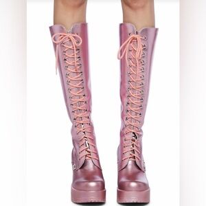 Lash knee high boots pink